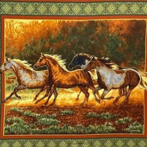 Fabric Cotton Panel Run Wild Run Free Horses